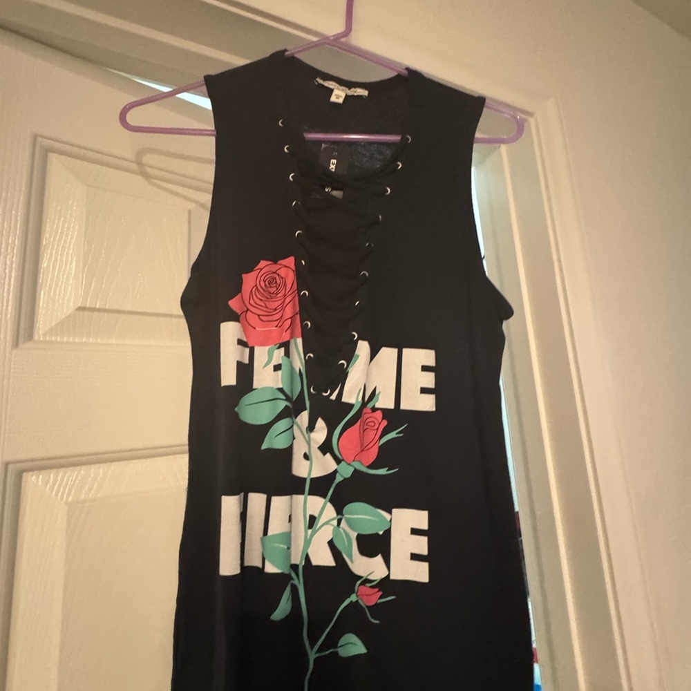 Black Sleeveless Top with Rose Design